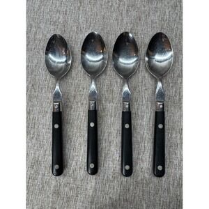 WF Mardi Gras Stainless‎ Steel Soup Spoons Black Riveted Handle Korea Set of 4
